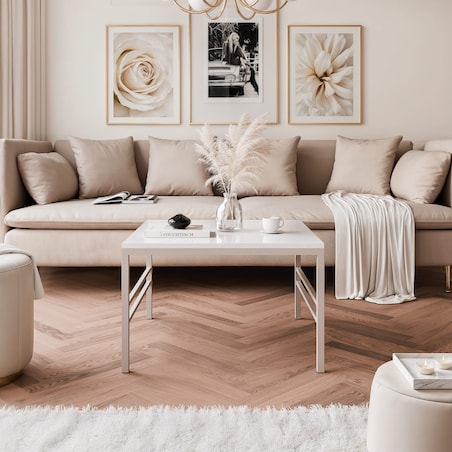 Stolik kawowy BIAŁY POŁYSK blat, KASZMIROWY stelaż 60cm FORMA