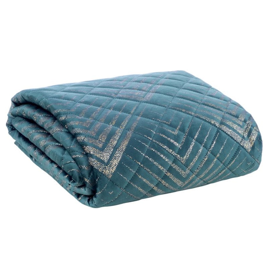 Narzuta Welur Velvet Pikowana 220 x 240 cm Turkusowa miękka Welurowa