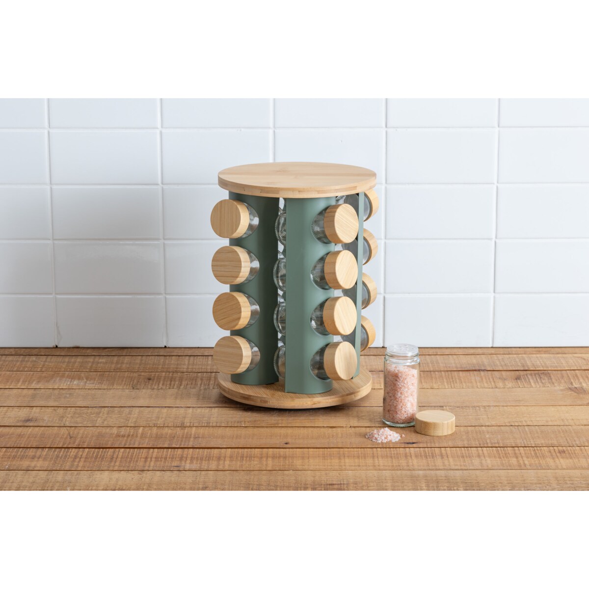 Obrotowy stojak na przyprawy SENSIA 13 słoików z bambusowymi zakrętkami