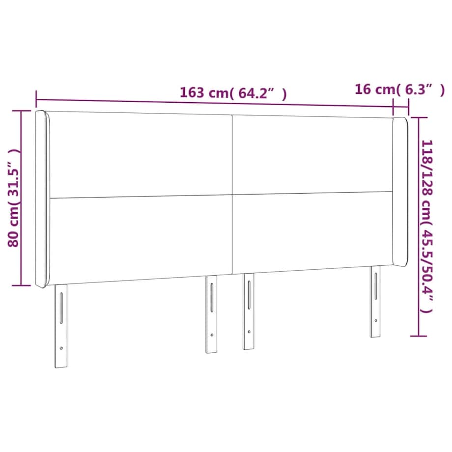 vidaXL Zagłówek uszak, kremowy, 163x16x118/128 cm, tkanina