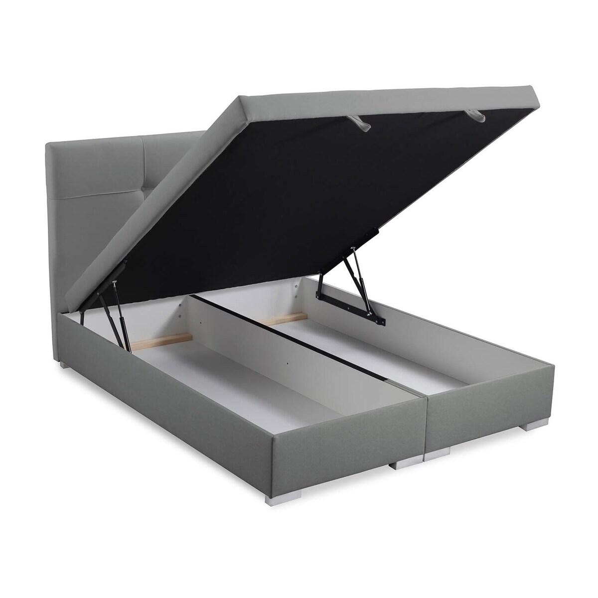 Łóżko tapicerowane BEHATI 140x200 z pojemnikiem, Szary, tkanina Megan 365