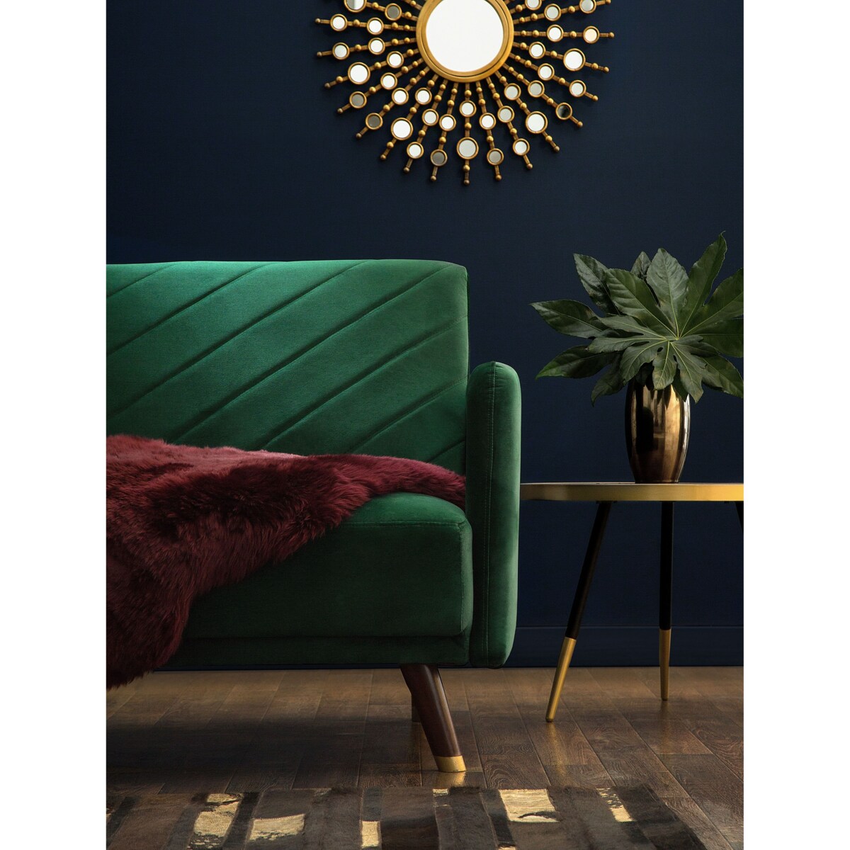 Sofa rozkładana welurowa zielona SENJA