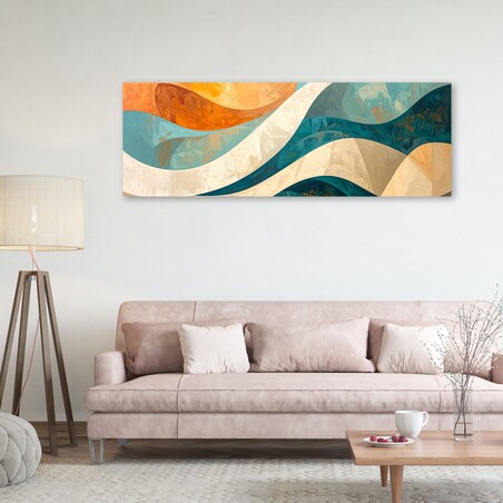 Obraz do salonu sypialni biura loftu, Abstrakcja linie kształty beżowy turkusowy
