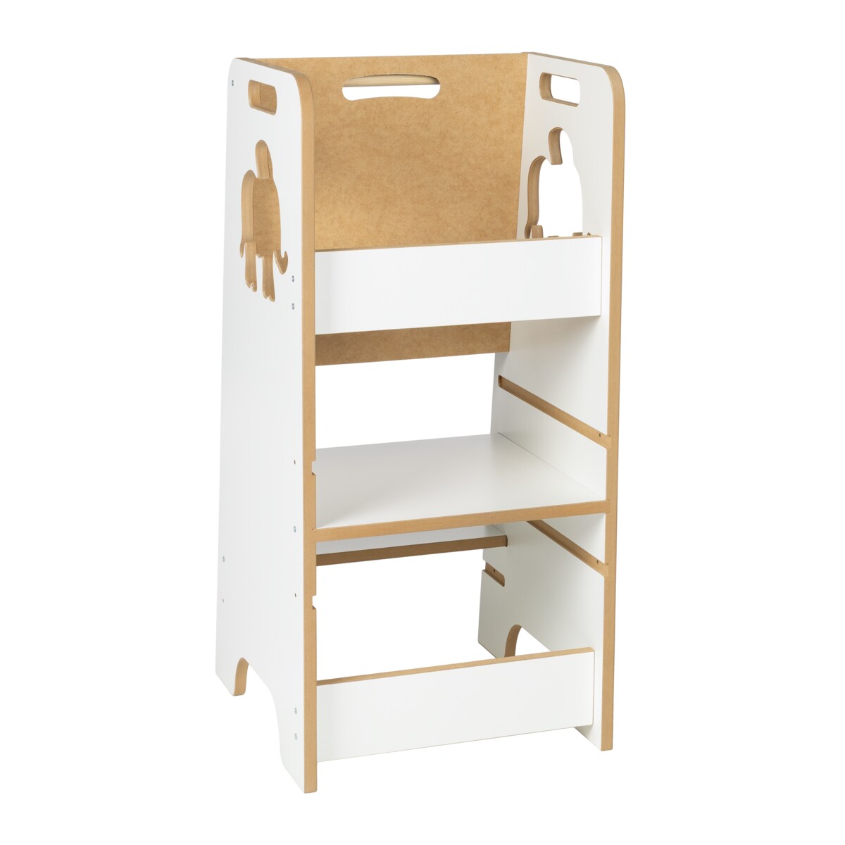 Pomocnik kuchenny solidny dla dzieci biały helper z tablicą regulowany MDF drewno Verk.design