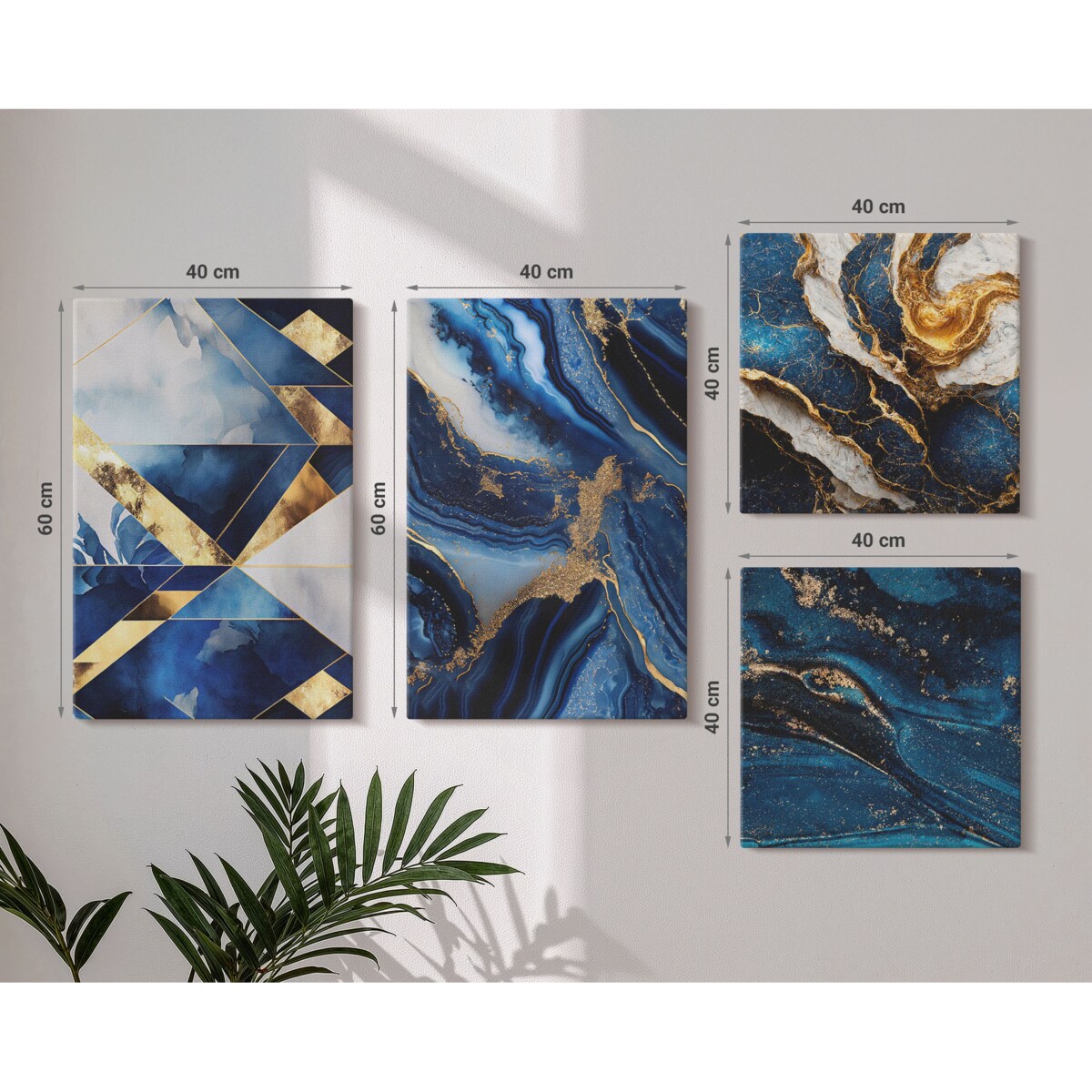 Zestaw 4 obrazów na płótnie - Abstrakcyjne eleganckie wzory - granatowy
