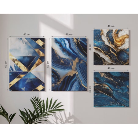 Zestaw 4 obrazów na płótnie - Abstrakcyjne eleganckie wzory - granatowy