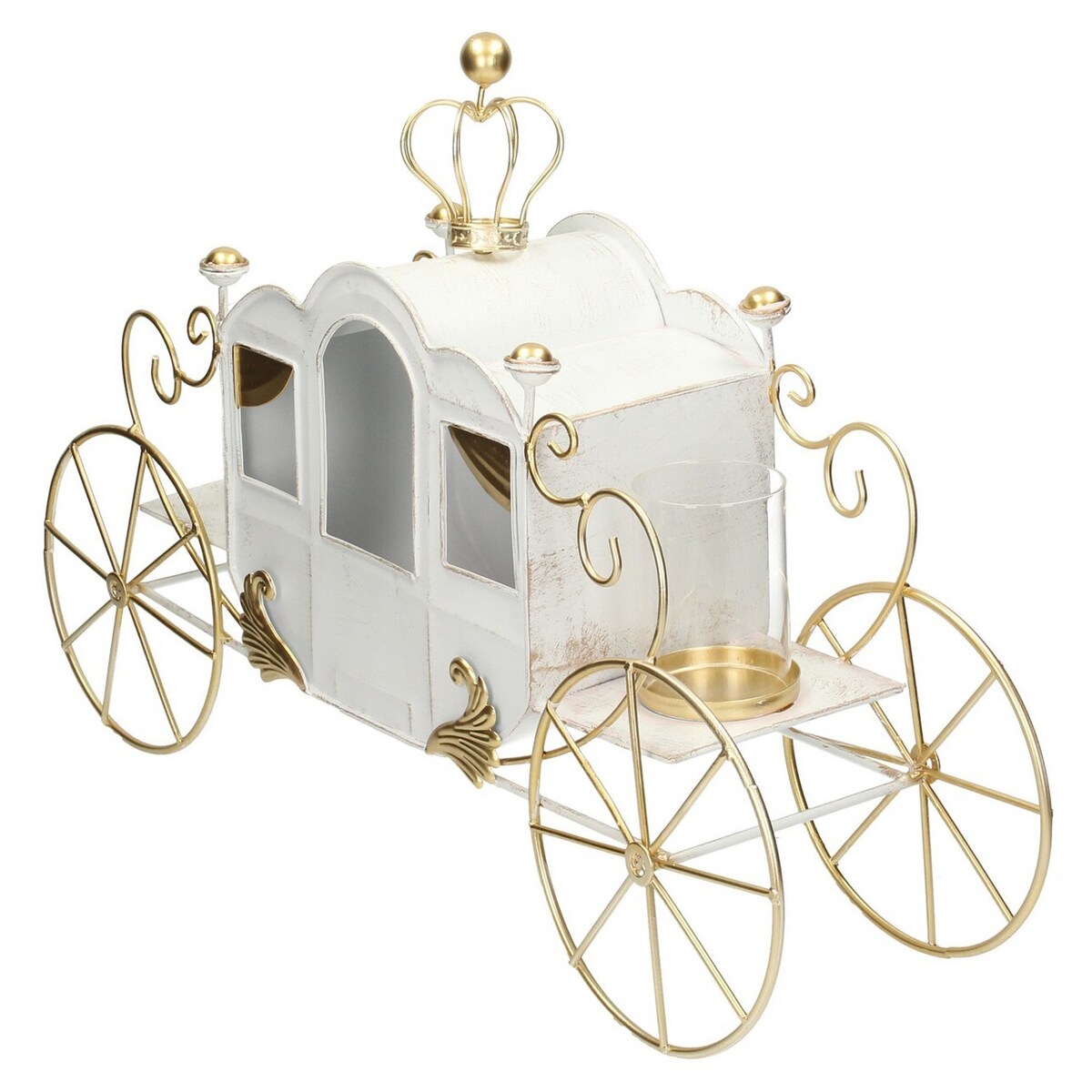 Świecznik Carriage 66x20x32cm boże narodzenie, święta, świąteczne, biały-złoty, 66 x 20 x 32 cm
