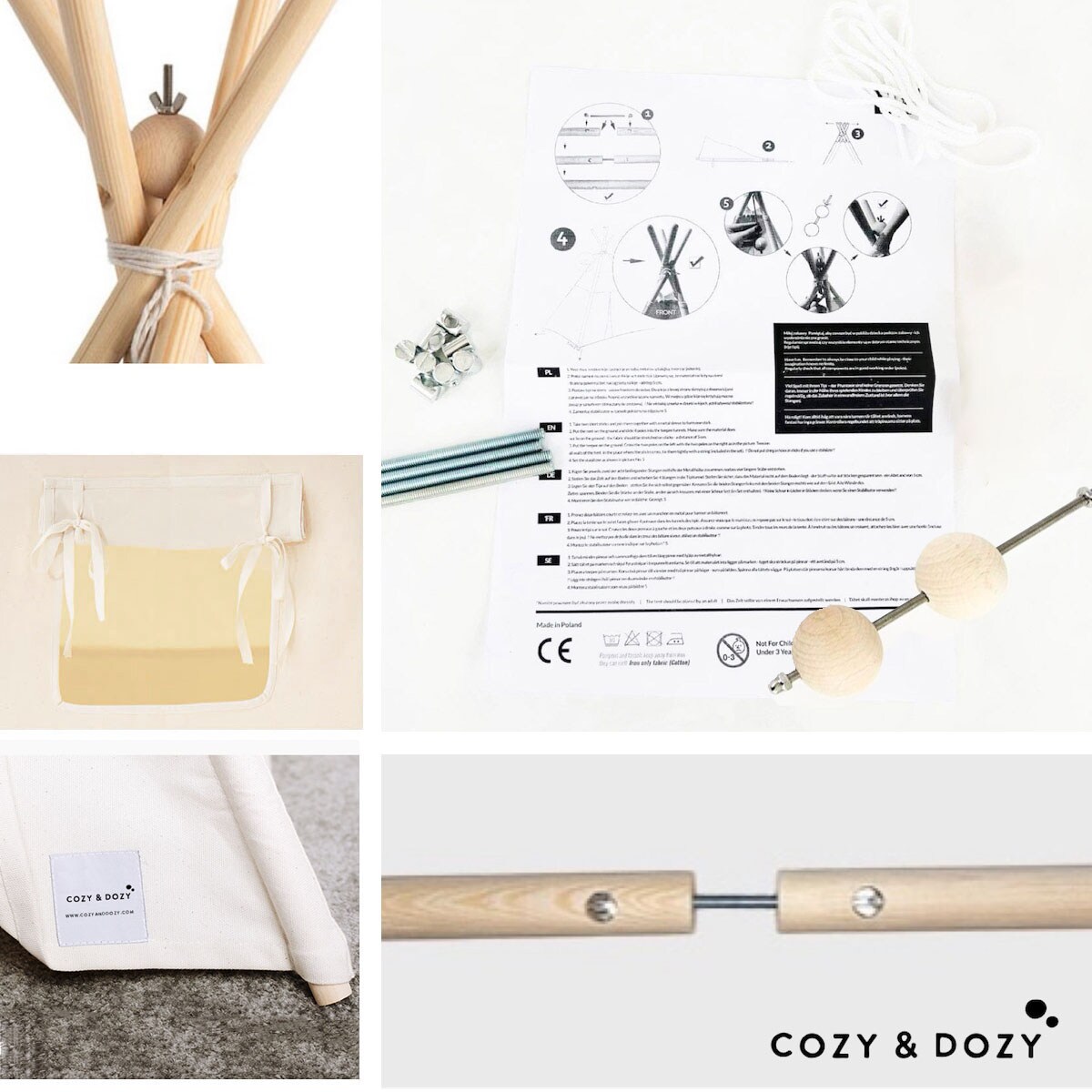 Namiot tipi Beige Velvet, beżowe tipi z matą i poduszkami