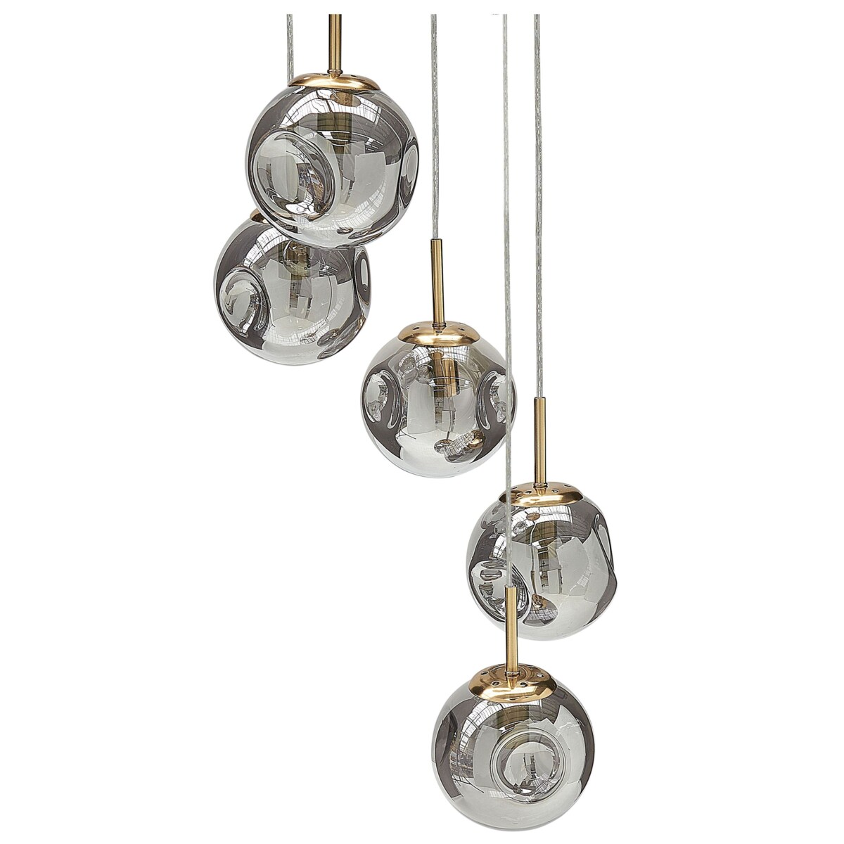 Lampa wisząca szklana 5-punktowa przezroczysta z mosiężnym RALFES