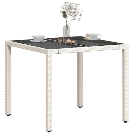 vidaXL Stół ogrodowy ze szklanym blatem, biały 90x90x75 cm, polirattan