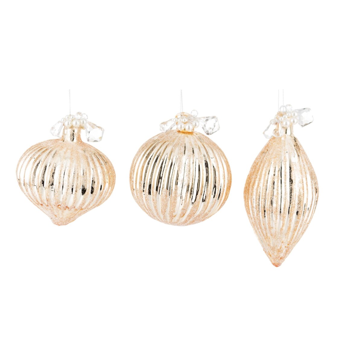 Bombka szklana 3 szt. złota z perełkami