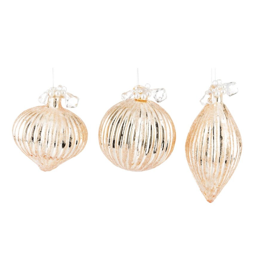 Bombka szklana 3 szt. złota z perełkami