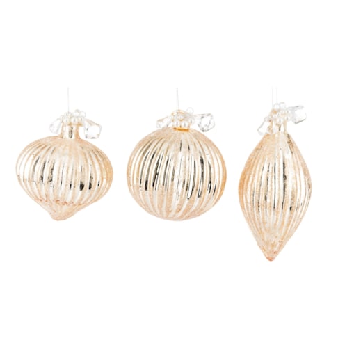 Bombka szklana 3 szt. złota z perełkami