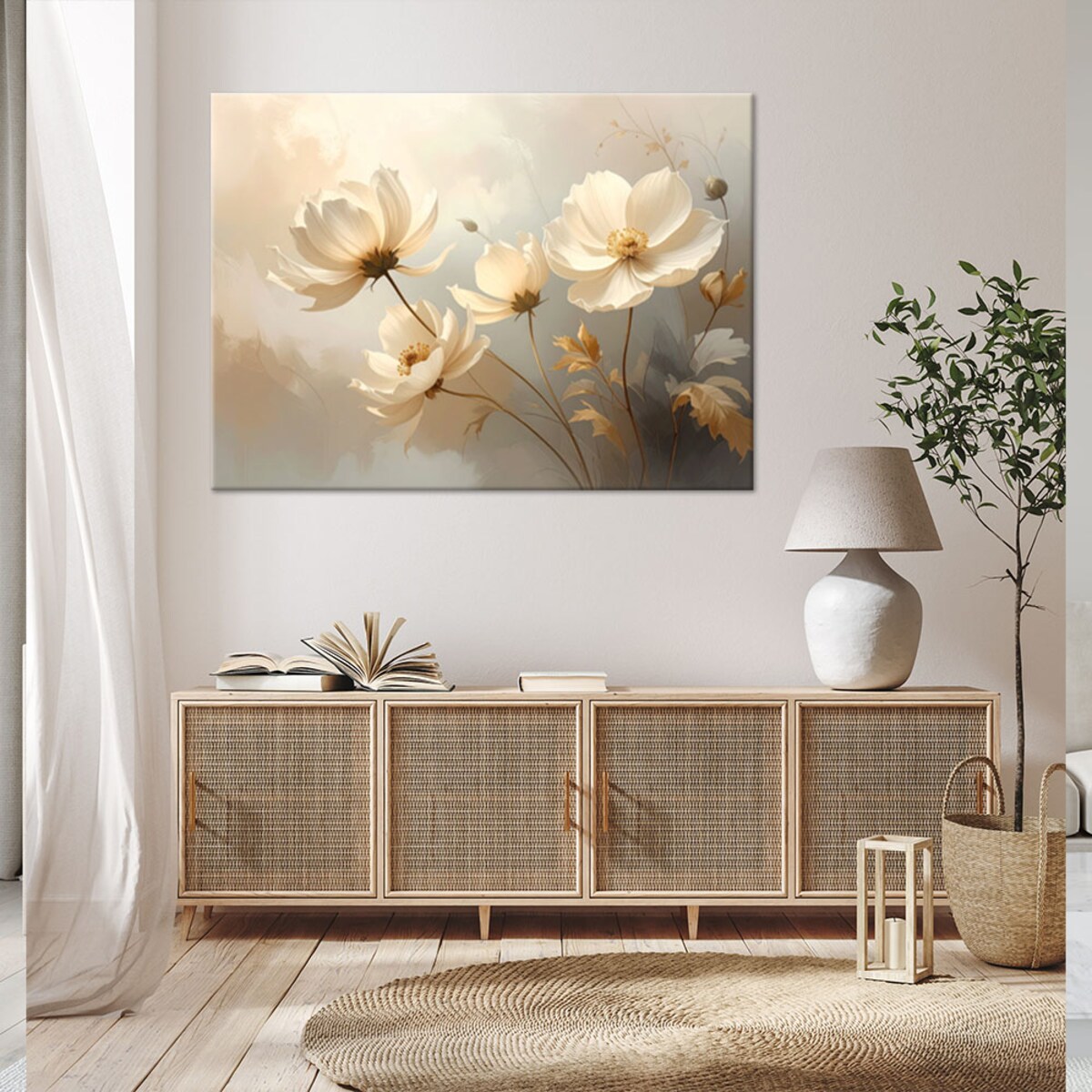 Obraz na płótnie, Kremowe magnolie w świetlistych beżowych odcieniach 60x40cm