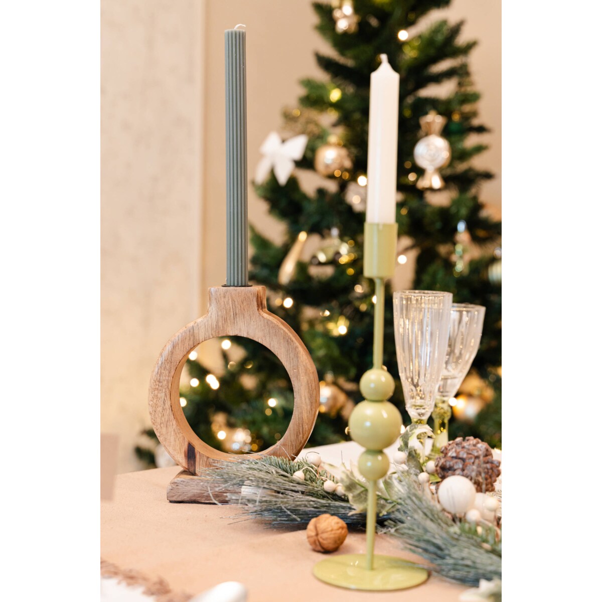 Drewniany świecznik, drewno mango, 16 x 21 cm