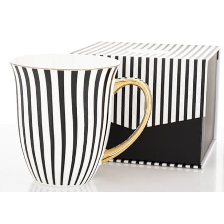 Kubek porcelanowy11,5x13x10 cm w pudełku 450 ml TASSA - w czarno-białe paski