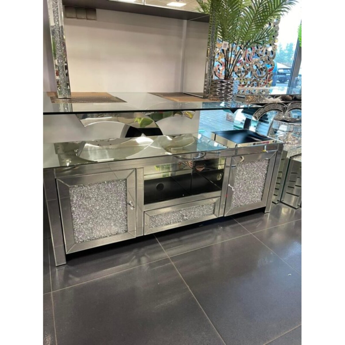 Lustrzana szafka RTV komoda z kryształkami Milion Diamonds Premium Glamour XL 150x40x55