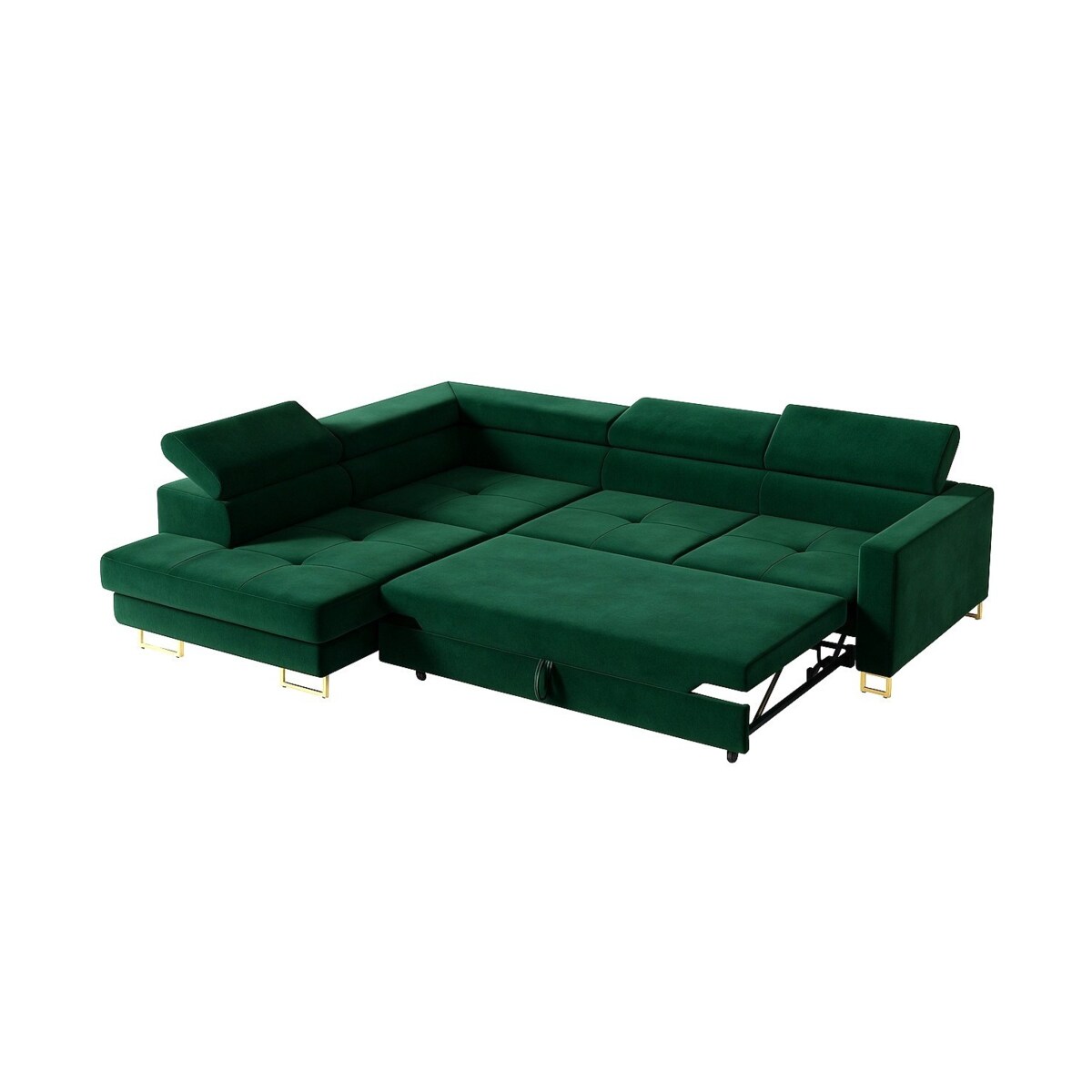 Narożnik rozkładany MERY z regulowanymi zagłówkami na złotych nóżkach lewy