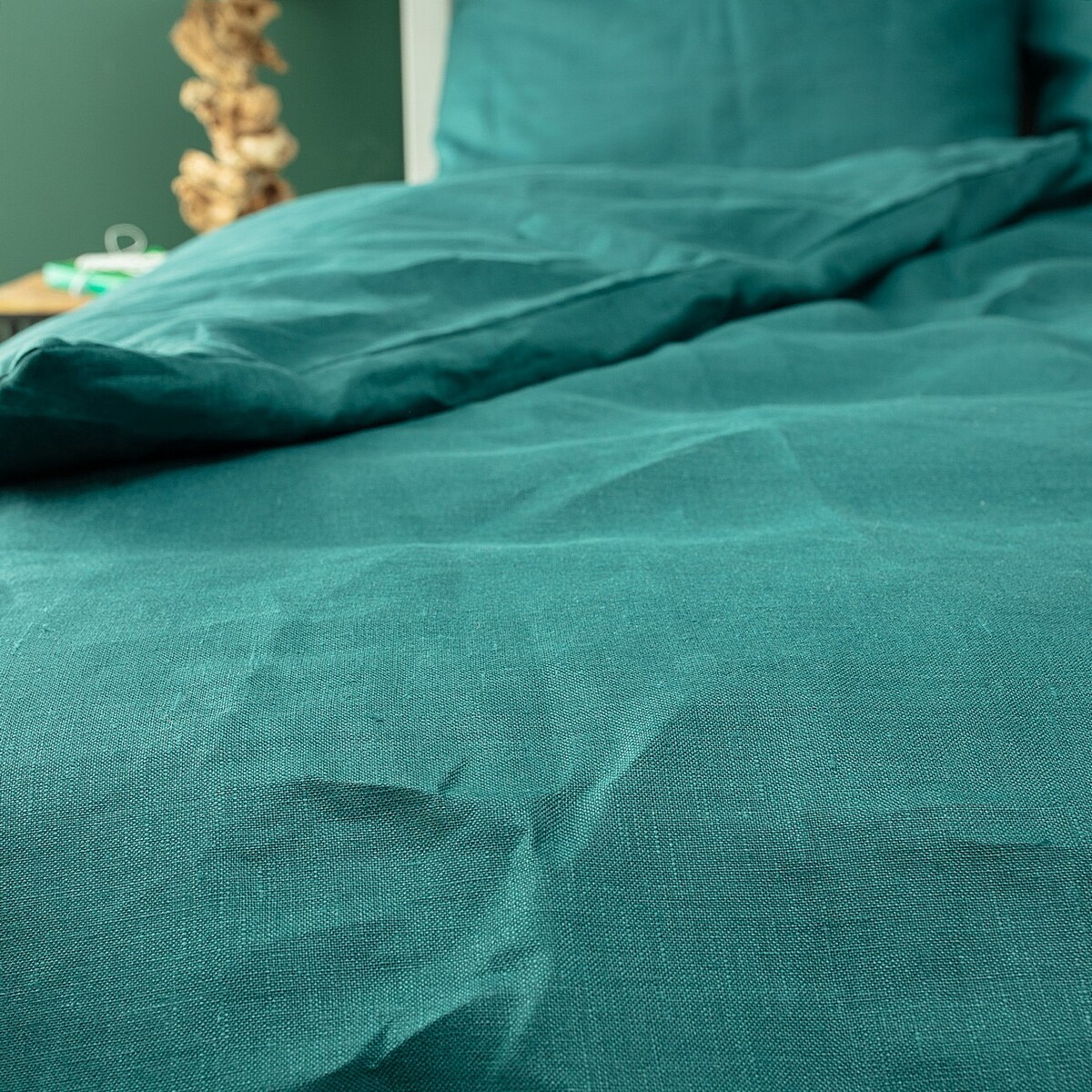 Komplet pościeli lnianej Linen 220x200cm emerald green, 220 x 200 cm/ 2 x 80 x 70 cm