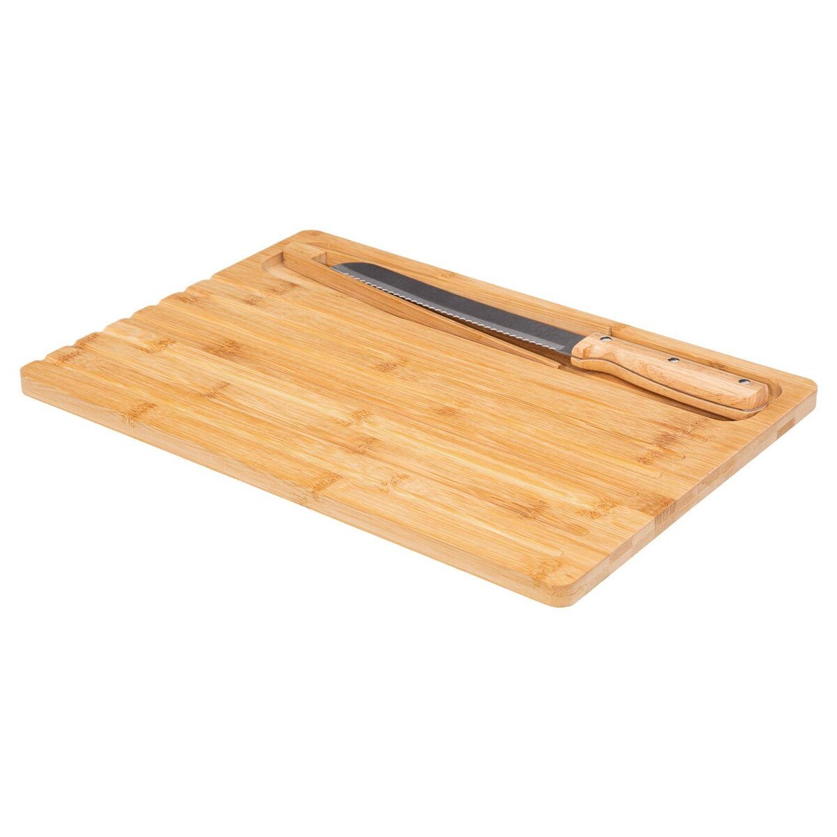 Zestaw śniadaniowy: bambusowa deska do krojenia chleba, nóż do chleba i szczypce