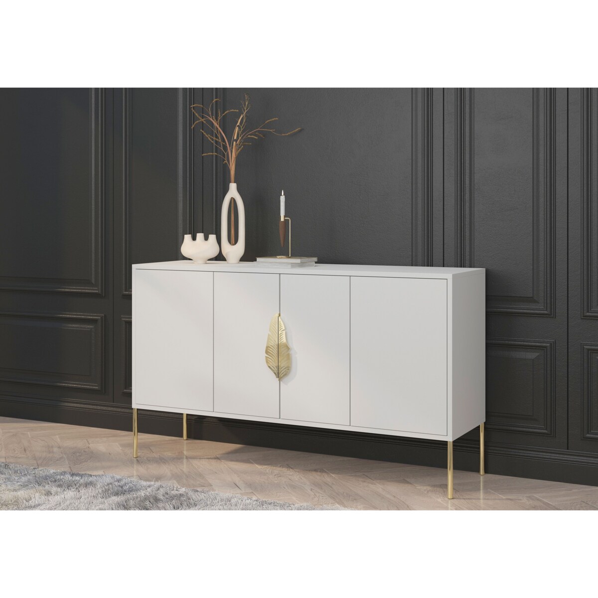 Biała komoda Skandica MERLIN ze złotymi dodatkami