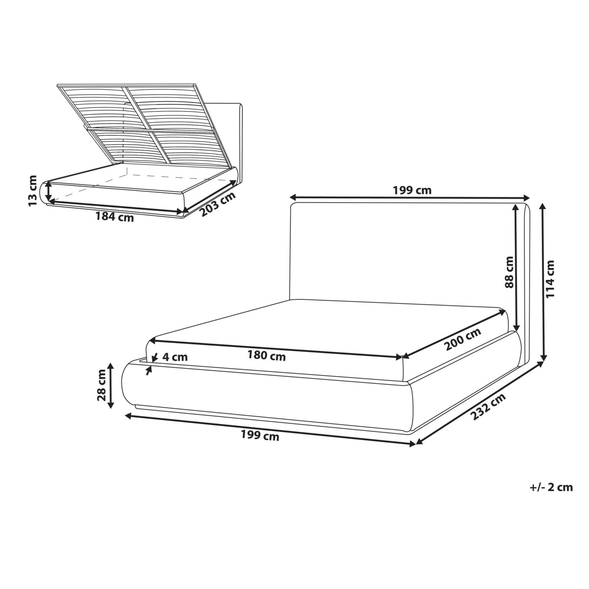 Łóżko z pojemnikiem CAMPAGNE 180 x 200 cm Jasnobeżowy