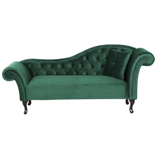 Szezlong welurowy prawostronny zielony LATTES