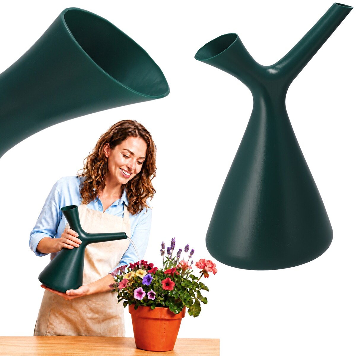 Konewka OGRODOWA do podlewania DOMOWA 1,5 L plastikowa do ROŚLIN zielona