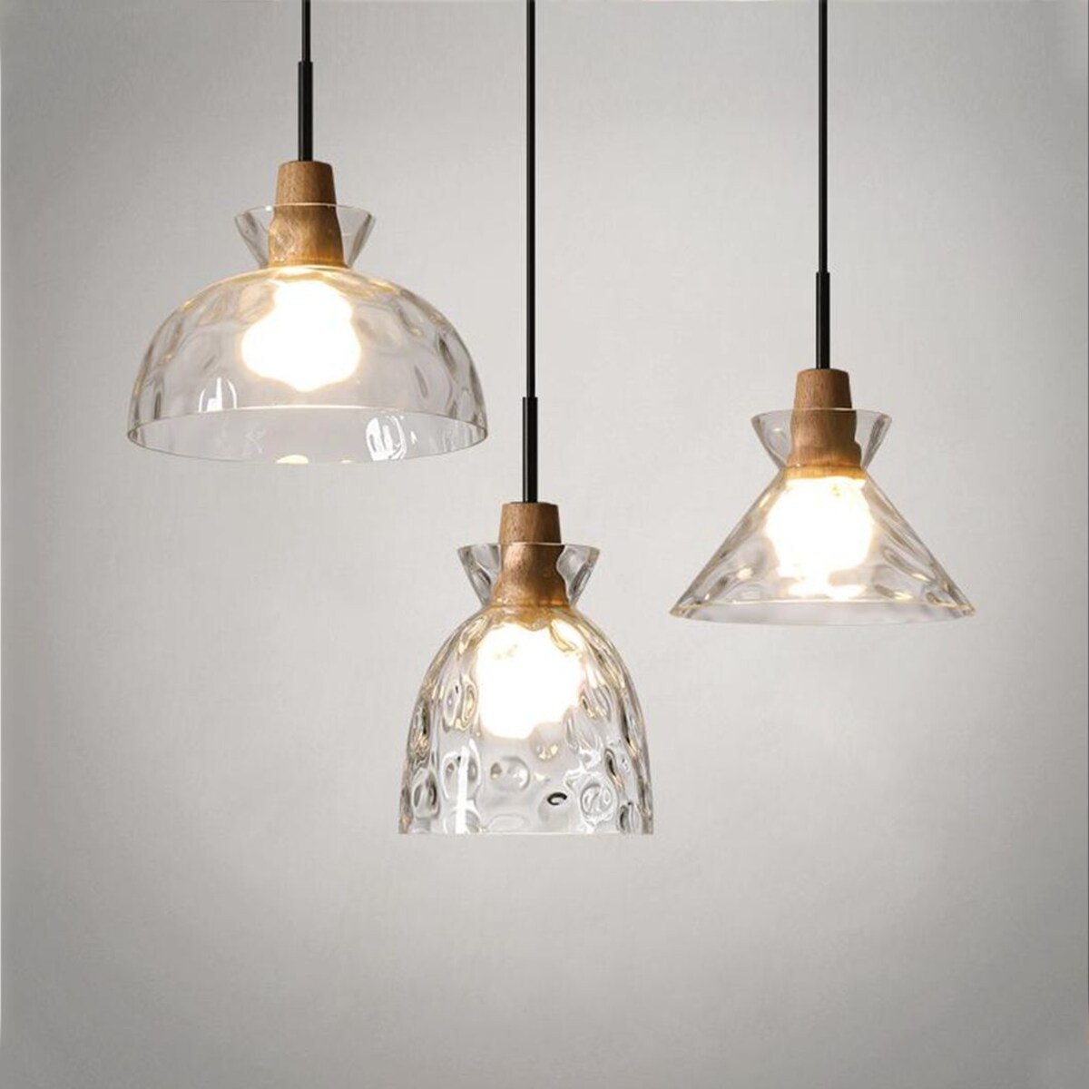 Lampa sufitowa wisząca szklana drewno boho retro