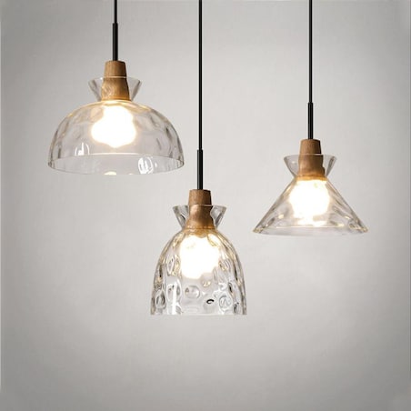 Lampa sufitowa wisząca szklana drewno boho retro