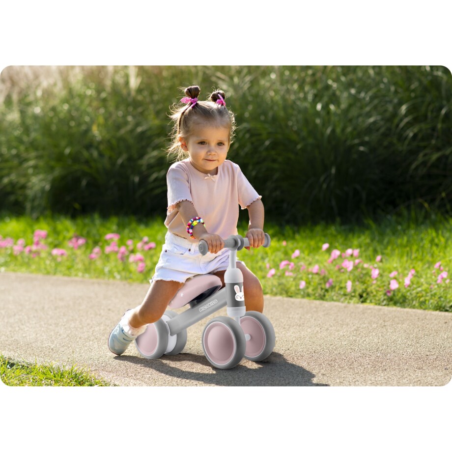 Rowerek biegowy trójkołowy jeździk dla dzieci lekki Ricokids szaro-różowy