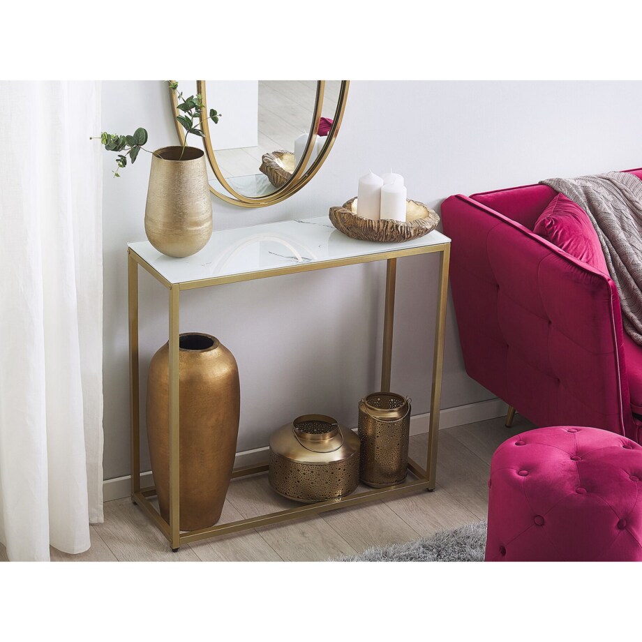 Konsola efekt marmuru biało-złota DELANO