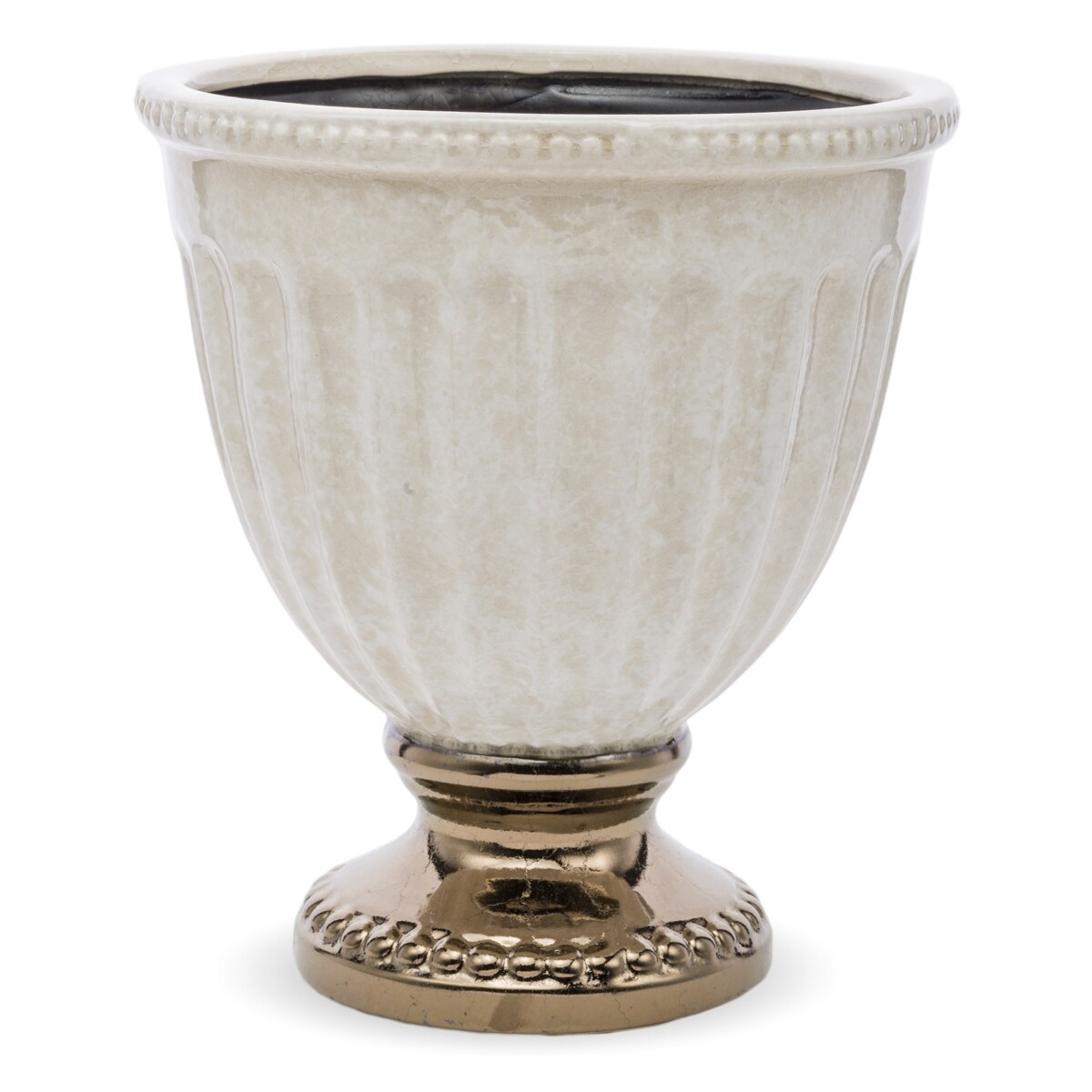 Osłonka kamionkowa kremowo-złota 23,5x21x21 cm na podstawce IRMINA