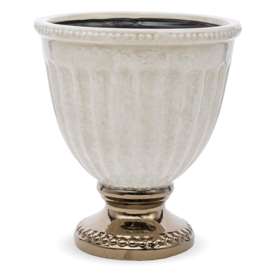 Osłonka kamionkowa kremowo-złota 23,5x21x21 cm na podstawce IRMINA