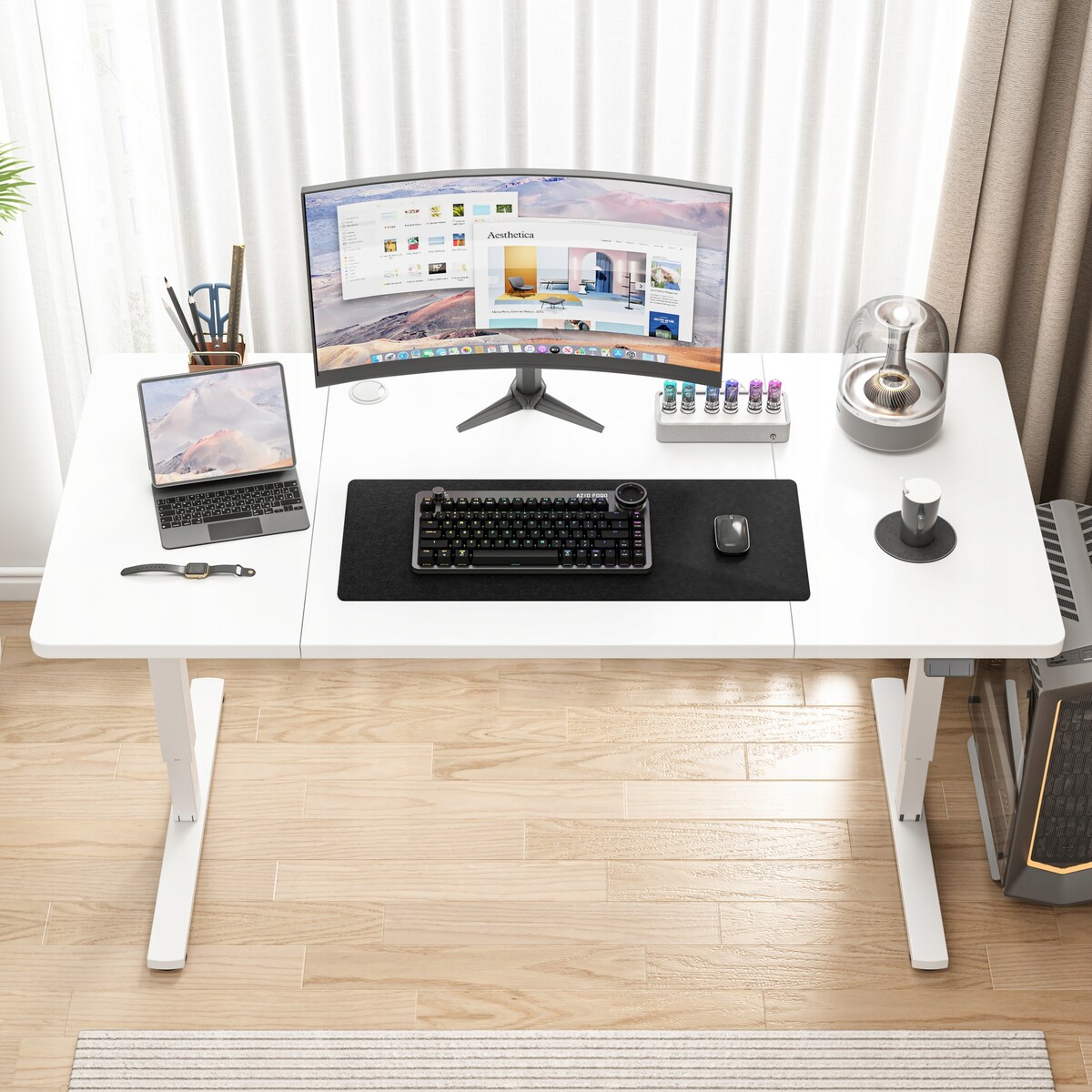 Biurko Elektryczne Podnoszone Białe 160x80 Regulowane Wysokości 72-118 cm