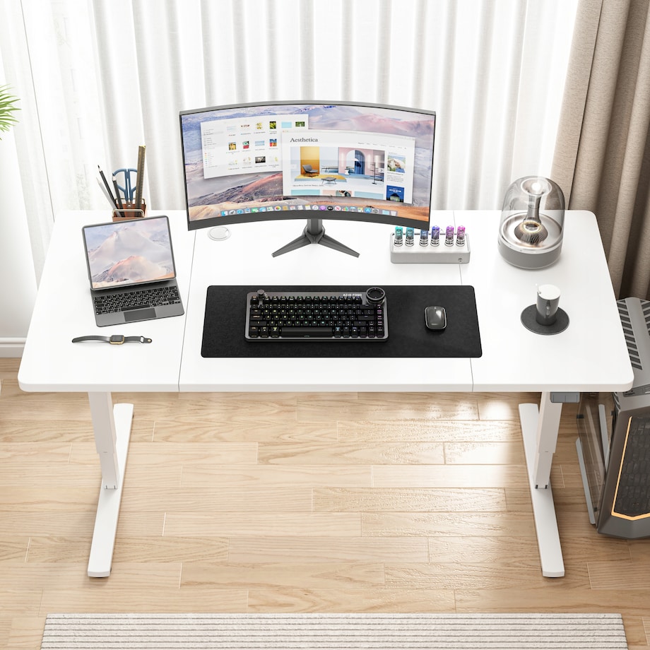 Biurko Elektryczne Podnoszone Białe 160x80 Regulowane Wysokości 72-118 cm