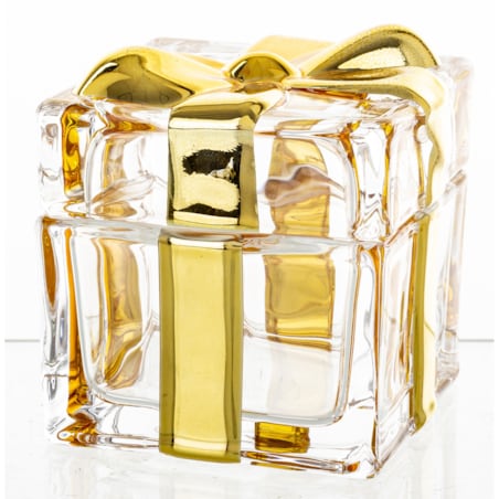 Szklany pojemnik z kokardką 8x8,5x8,5 cm NASTRO złoty