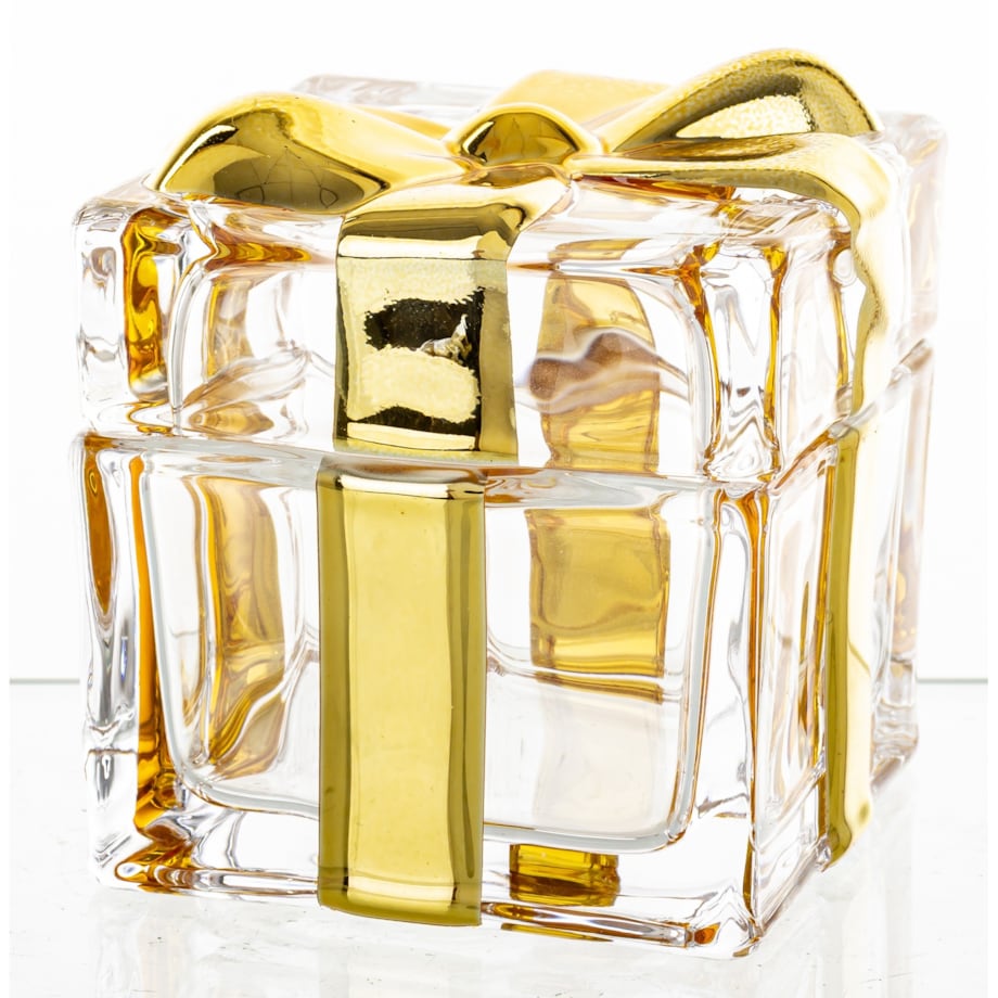 Szklany pojemnik z kokardką 8x8,5x8,5 cm NASTRO złoty