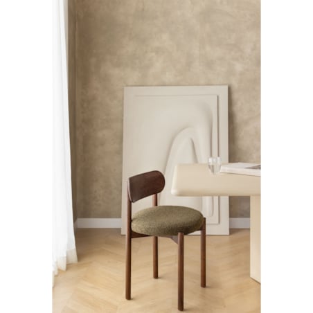 Krzesło do jadalni dębowe, brązowe, bouclé zielone Bianca