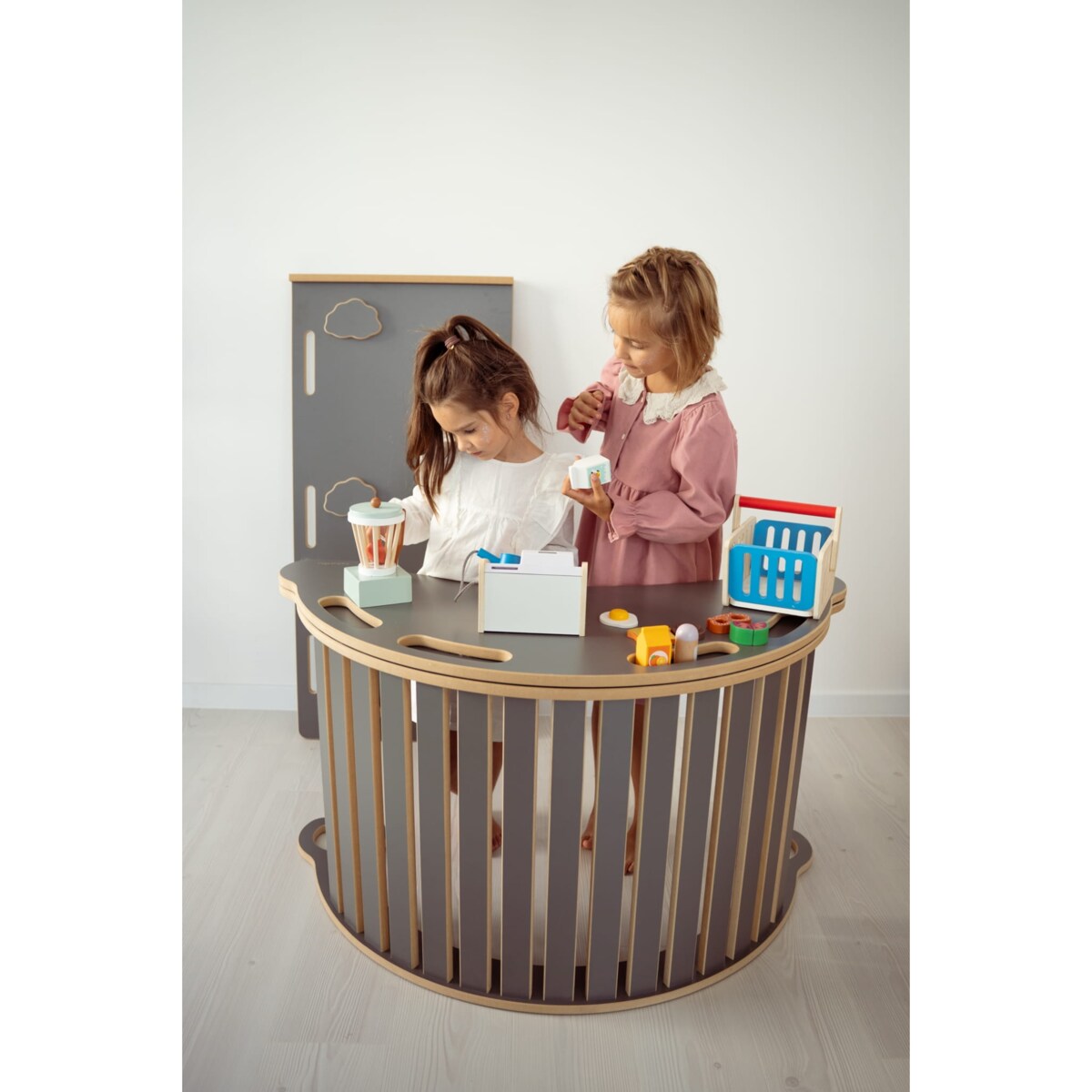 3w1 DUŻY bujak montessori + DUŻA zjeżdżalnia CHMURKI + blat - szary