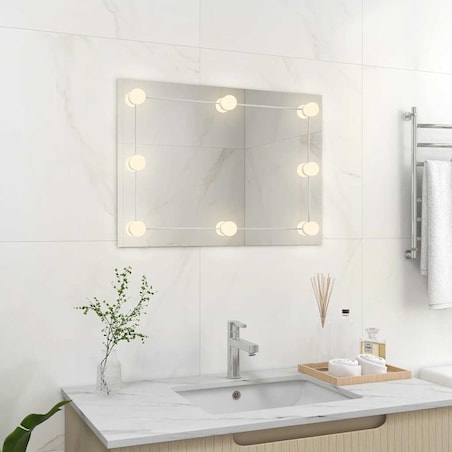 vidaXL Lustro ścienne z lampkami LED, bez ramy, prostokątne, szklane