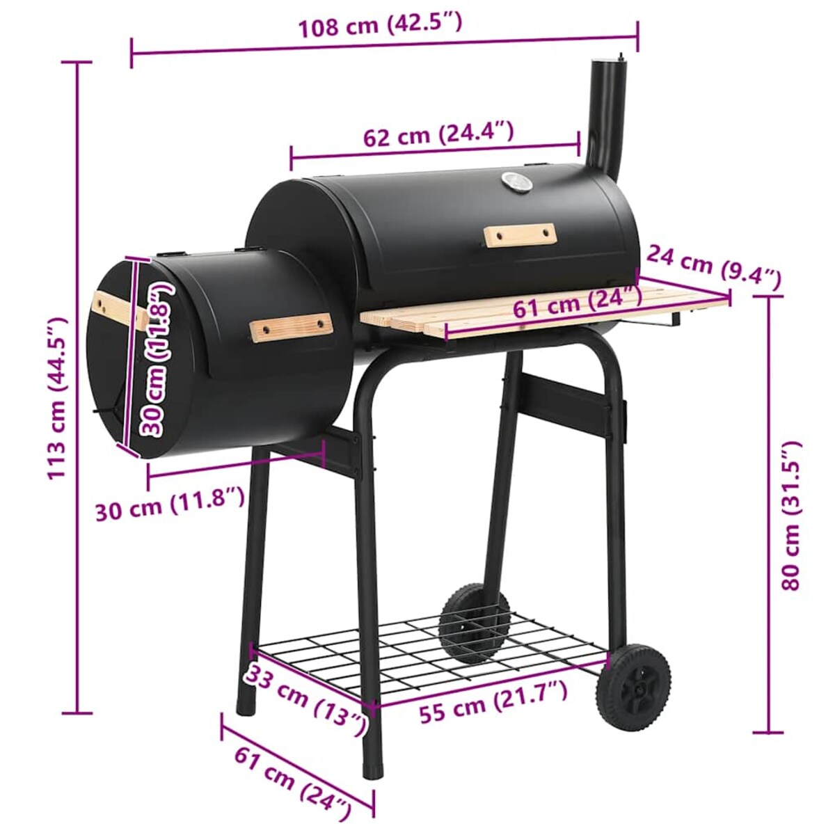 vidaXL Klasyczny grill z wędzarnią na węgiel drzewny