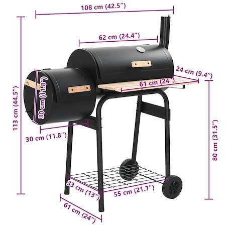vidaXL Klasyczny grill z wędzarnią na węgiel drzewny