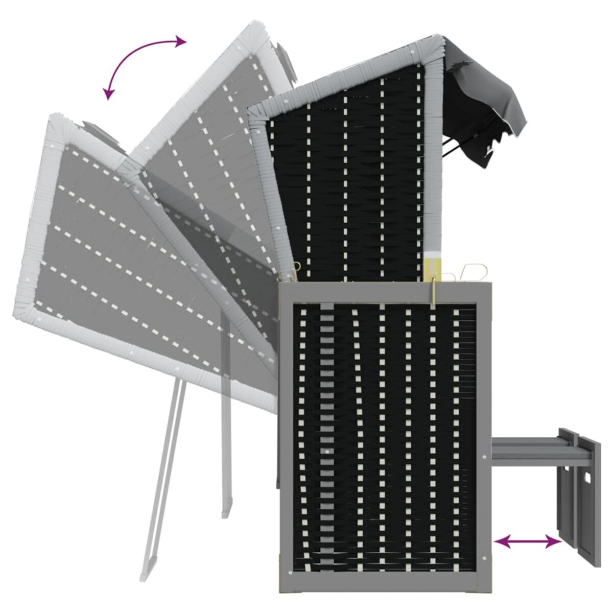 vidaXL Kosz plażowy z poduszkami, rattan PE i drewno, czarny-antracyt