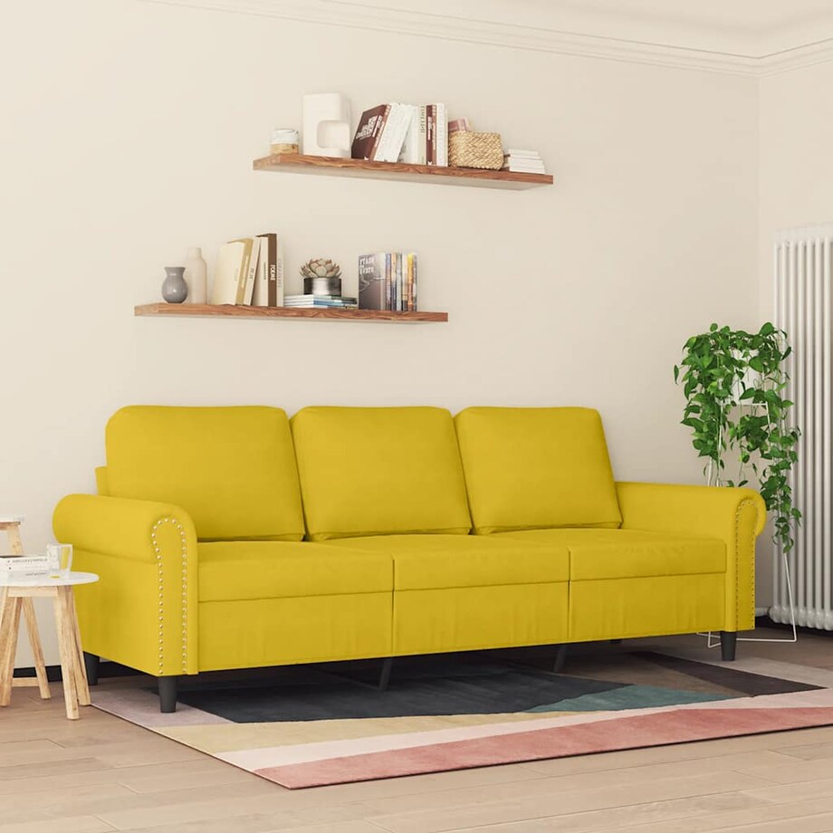 vidaXL Sofa 3-osobowa, żółty, 180 cm, tapicerowana aksamitem