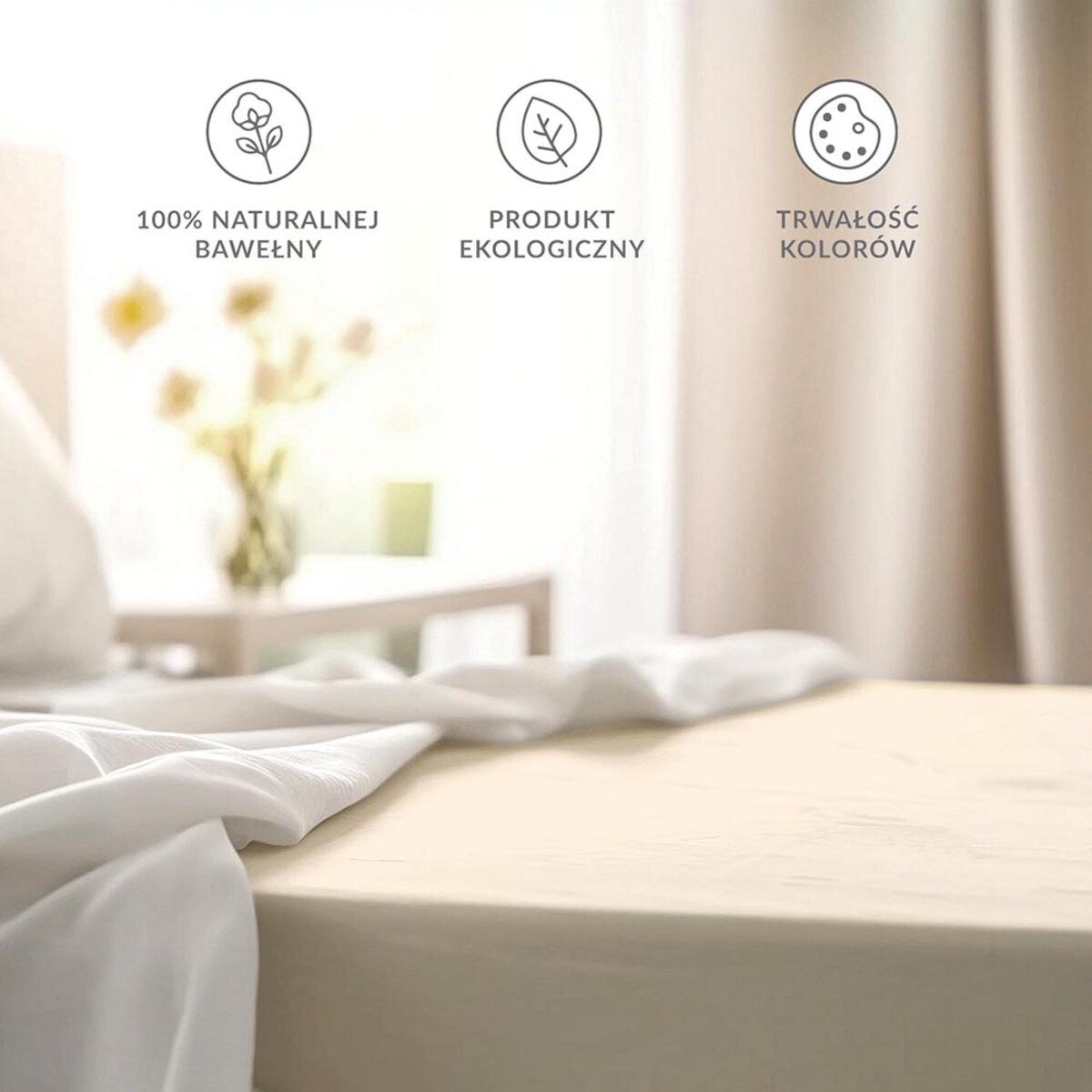Prześcieradło bawełniane bez gumki 160x200 + dodatkowe 5cm po bokach kremowe