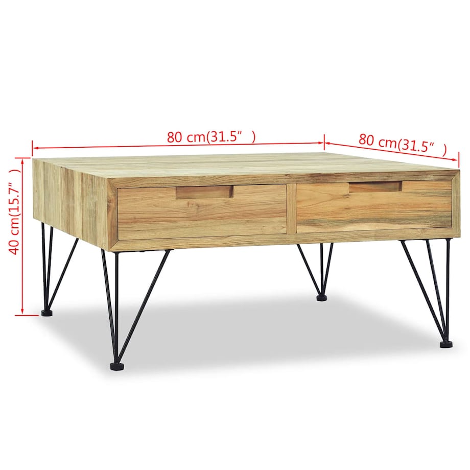 vidaXL Stolik kawowy, 80 x 80 x 40 cm, lite drewno tekowe
