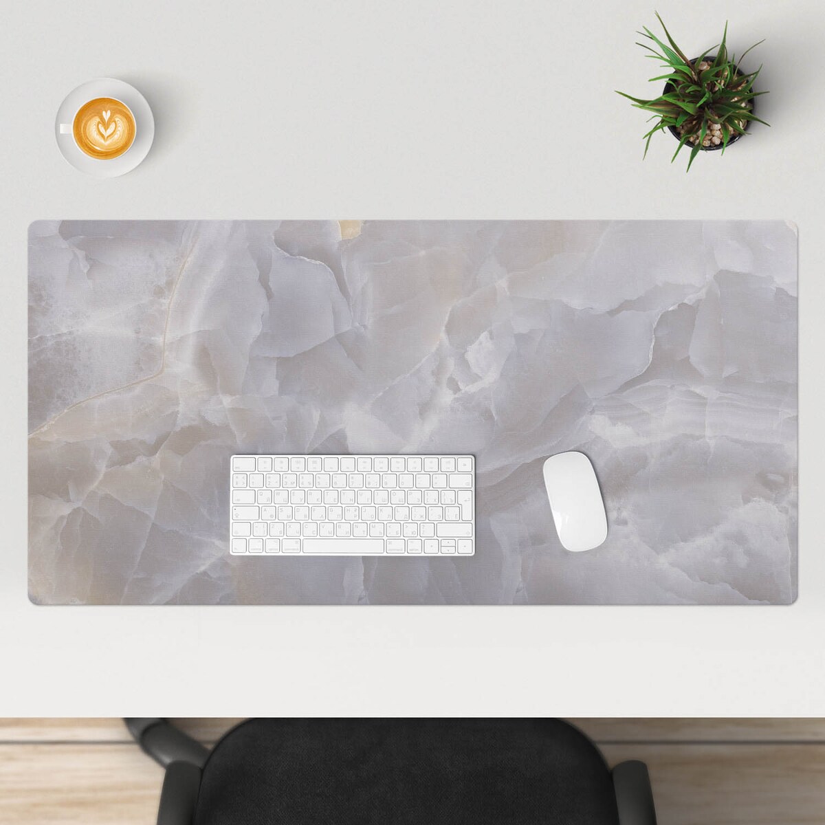 Szara mata na biurko Marmurowe fale, 100x50 cm