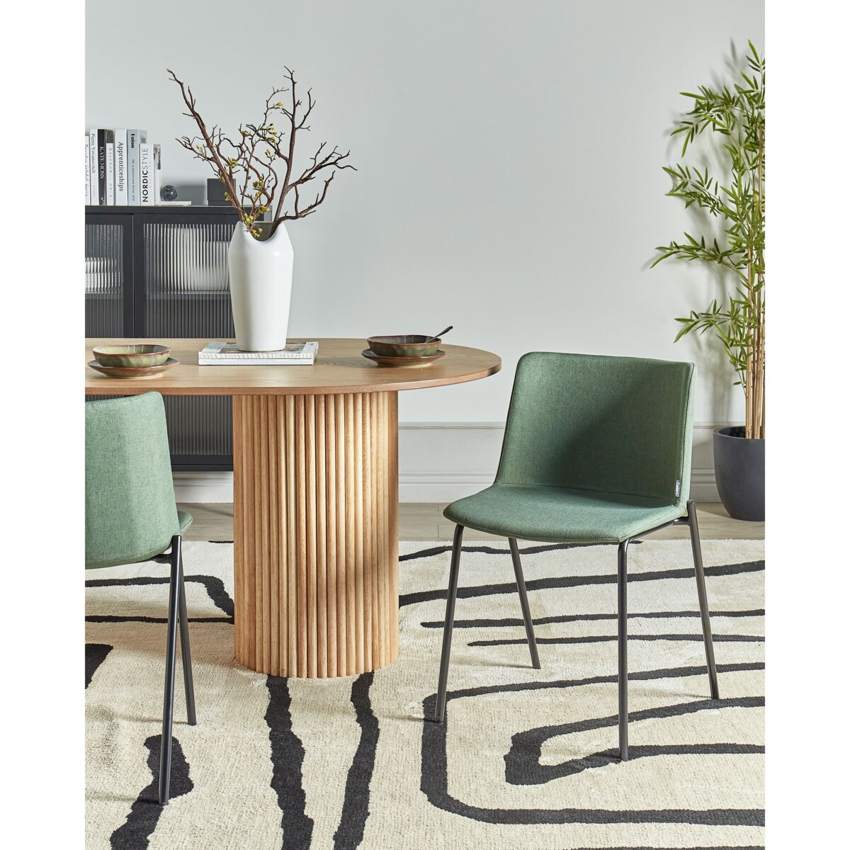 Krzesło do jadalni ESBON Zestaw 2 Tkanina Ciemnozielony