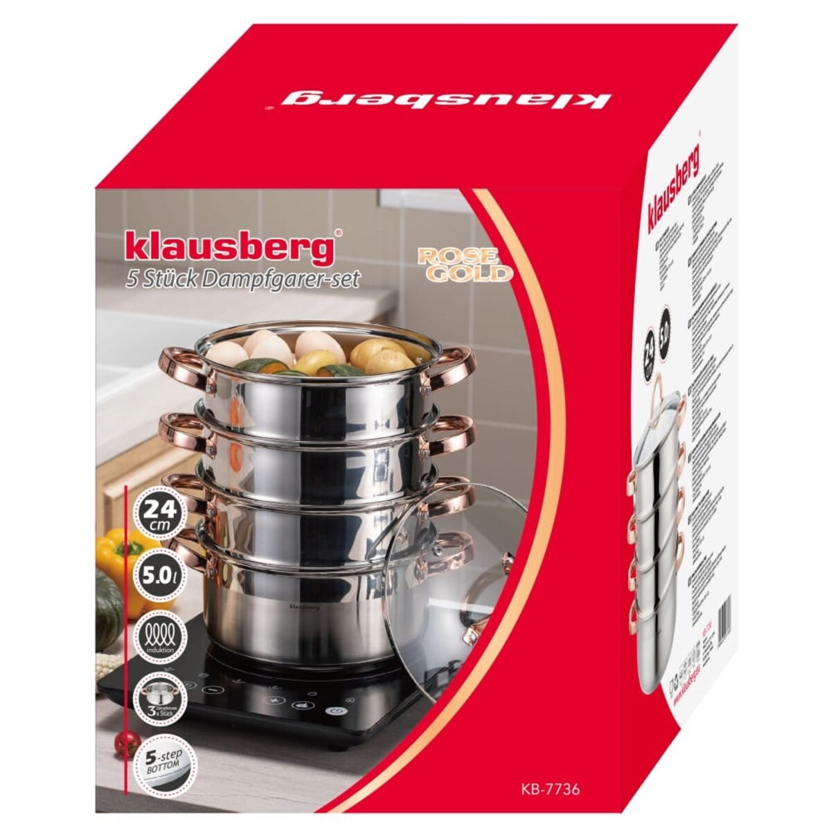 Zestaw garnków do gotowania na parze 24cm 5 elementów Parowar KLAUSBERG